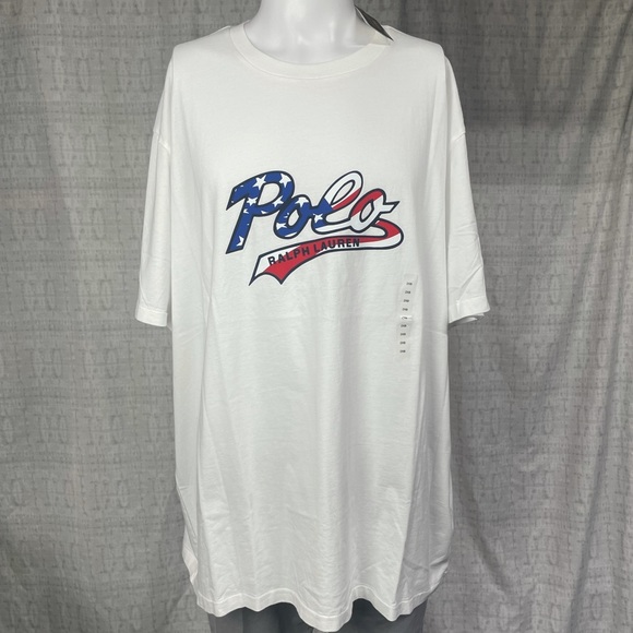 NWT 2XB Polo Ralph Lauren Crewneck Graphic Cotton T-shirt White Red Blue - Picture 2 of 5